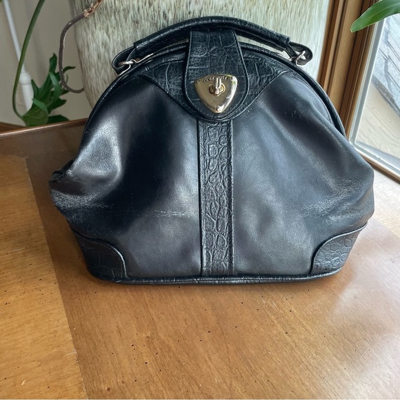 Vintage 90s Dolce Vita X Jackson Black Leather Top Handle Frame Bowling Handbag - Picture 1 of 16